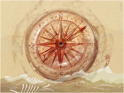 Compass and hoopoe adobe photoshop ancient compass drawing experiment fish hand drawing illustration mixed technique