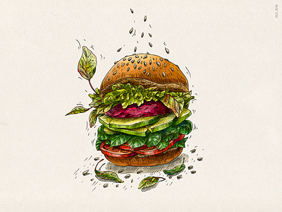 VEGGO burger_1 adobe photoshop colors commercial illustration digital digital illustration drawing food food illustration hand drawing illustration mixed technique package illustration realistic illustration vegetables wacom intuos pro