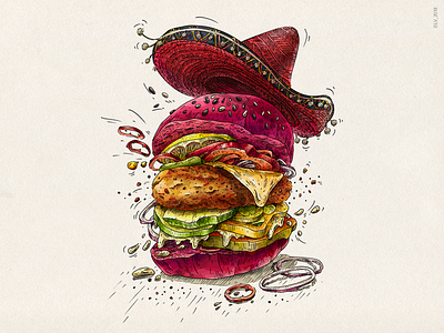 VEGGO burger_3 adobe photoshop burger character design colorful illustration colors drawing food illustration hand darwing illustration mexican mixed technique wacom wacom intuos