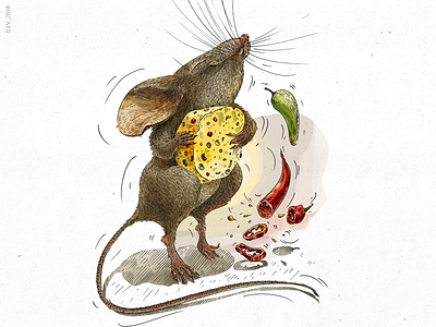 Mouse and cheese with chili (Veggo project) .psd adobe photoshop character design cheese digital illustration drawing food illustration hand drawing illustration ink mouse