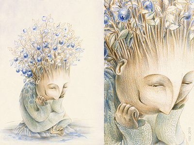 FOREST CHILD. Blueberry girl character character design concept drawing fine arts hand drawing illustration imegination inspiration nature pencil pencils tale character watercolor pencils