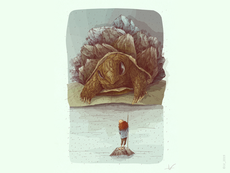 A turtle and a boy mountain turtle visual narrative visual story story imagination image wacom intuos ink character design adobe photoshop digital graphic nature hand drawing drawing illustration