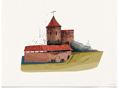 Kaunas Castle adobe photoshop architecture digital drawing graphic hand drawing illustration ink illustration mixed graphic media wacom intuos