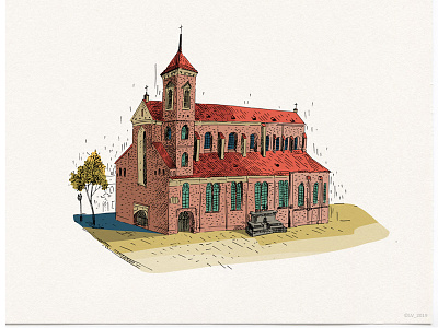 Kaunas Cathedral adobe photoshop architecture digital drawing hand drawing illustration ink illustration urbanistic drawing wacom intuos