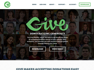 GiveWP.com Homepage Above Fold donation donations homepage non profit web design website