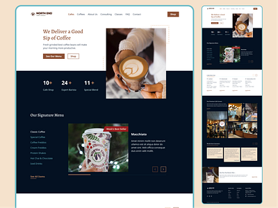 Coffee Shop Website and E-commerce For Coffee Beans branding coffee coffee shop design e commerce figma landing page menu shop ui uidesign uiux ux website design
