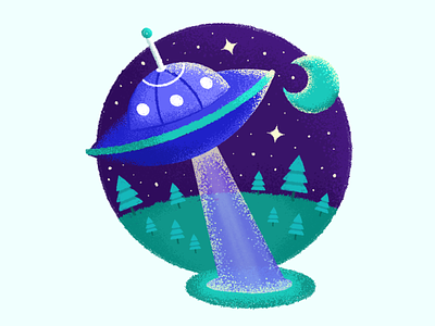 UFO 2 alien blue illustration ipad moon night procreate retrosupplyco space star texture ufo vector