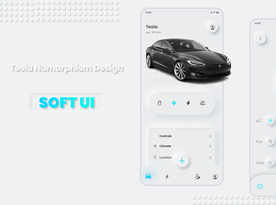 Soft UI/Numorphism Tesla car App design. 3d animation app appdesigning branding design graphic design illustration logo ui ux