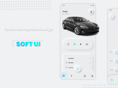 Soft UI/Numorphism Tesla car App design.