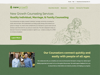 New Growth Site counseling green illustration paper responsive sketch trees wordpress yellow