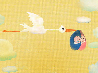 Babies Gonna Baby baby bird child clouds delivery illustration stork