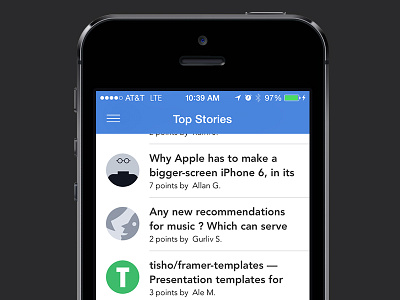 Designer News: iOS 7 app beta clean design designer news ios ios 7 mobile news sketch