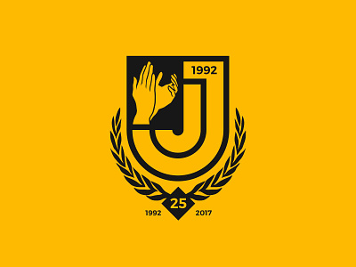 The JJ's 25th Anniversary Crest anniversary badge black crest emblem football club gold island bay nz wellington