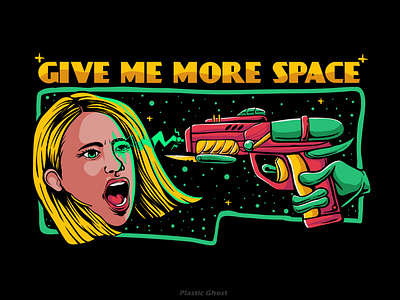 give me more space alien alien gun alien vs human apparel design design for sale girl illustration laser merchband pop art pop culture raygun space spaceship tshirt design