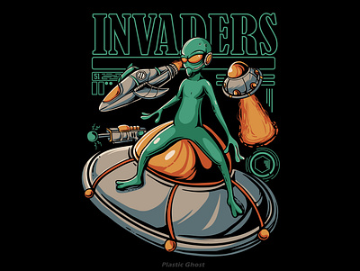 invaders alien apparel design area 51 artwork cartoon design for sale illustration invasion merch merchband streetwear tshirt design ufo