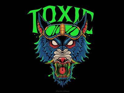toxic wolf angry wolf apparel design artwork cartoon design for sale illustration merchband skull toxic tshirt design virus wolf