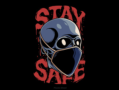Stay safe apparel design artwork black illustration cartoon coronavirus design for sale illustration masker merchband skeleton skull stay safe tshirt design