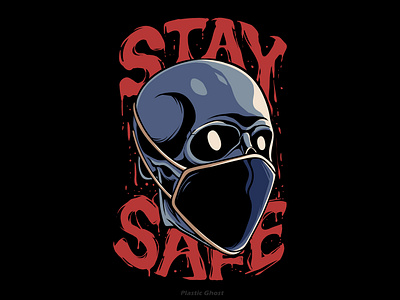 Stay safe apparel design artwork black illustration cartoon coronavirus design for sale illustration masker merchband skeleton skull stay safe tshirt design