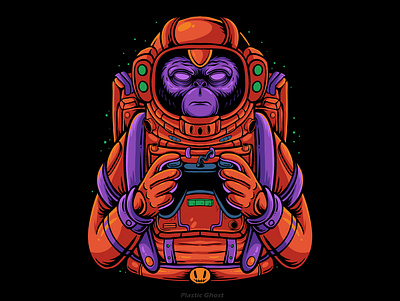 space monkey ape apparel design artwork astronaut black illustration cartoon design for sale game helmet illustration monkey tshirt design vector