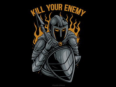 Kill your enemy apparel design cartoon design for sale illustration knight merchband rome shield spartan spear tshirt design vector war warrior