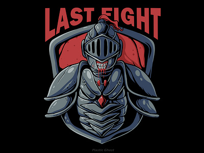 Last Fight apparel design blood design for sale esport fighter game head illustration knight merchband skull tshirt design vector warrior