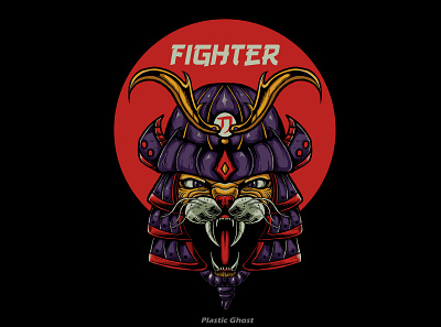 Cat Samurai apparel design artwork black illustration cartoon cat dark dark art design design for sale fighter horror illustration japan katana merch merchband metal purple samurai skull