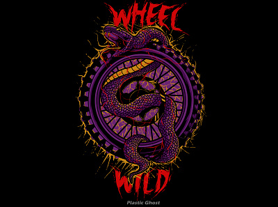 Wheel And Wild apparel design artwork black illustration caferacer cartoon chooper design design for sale illustration merch merchband metal motorbike motorcycle snake wheel