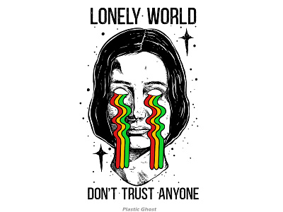 Lonely World alone apparel design artwork black and white black illustration brokenheart design design for sale girl girl cry graphic design illustration lonely lonely world merch merchband metal