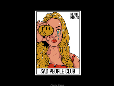 Sad People Club apparel design artwork black illustration cartoon child cry depression design for sale emotion female girl illustration merch merchband person sad sadness sorrow unhappy young