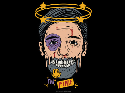 I'm Fine artwork boxer boxing business man cartoon design for sale dizzy emoji emoticon hit face illustration loser merchband metal pop art portrait skull smiley tshirt design vector