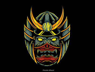 samurai oni mask apparel design artwork cartoon demon mask design for sale illustration japan merch merchband metal oni mask samurai