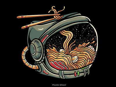 astro ramen apparel design artwork asia astronaut cartoon design for sale illustration japan merch merchband metal noodle ramen