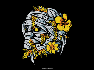 mummy in bloom apparel design artwork black illustration bloom cartoon design for sale flower halloween illustration leaf merchband metal mummy