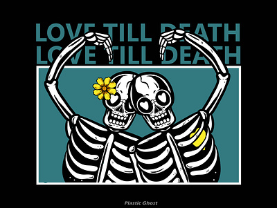 love till death apparel design artwork black illustration cartoon design for sale flower illustration love love skull merchband romance skull tshirt design