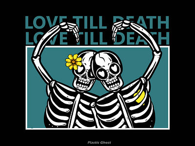 love till death apparel design artwork black illustration cartoon design for sale flower illustration love love skull merchband romance skull tshirt design