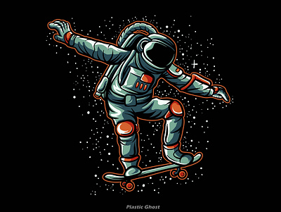 astronaut skateboarding apparel design artwork astro astronaut cartoon galaxy illustration merch merchband skateboarding skater tshirt design vector