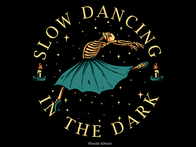 slow dancing in the dark apparel design artwork ballerina black illustration candle light dancer dancing design for sale halloween illustration metal skull skull art tshirt design