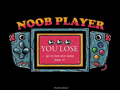 noob player artwork brain design for sale eye game gamers illustration merch metal nintendo skull tshirt design vector video game console zombie