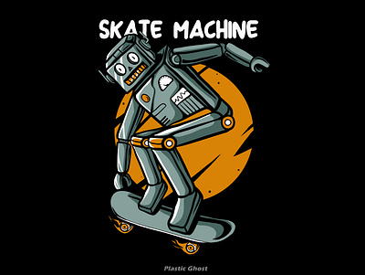 skate machine apparel design artwork cartoon design for sale illustration merch merchband retro retro robot robot tshirt design vector