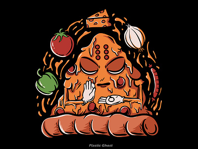 pizza buddha apparel design artwork branding buddha cartoon design for sale illustration merch merchband pizza tshirt design