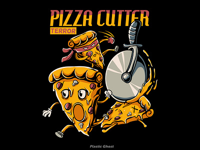 pizza cutter terror apparel design artwork cartoon cartoon pizza cutter design for sale illustration merchband pizza terror tshirt design vector