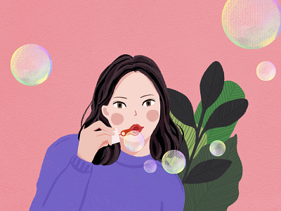 A girl blowing bubbles