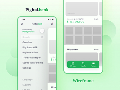 Pigital.bank | Banking app concept app bank figma green interface mobile ui ux wireframe