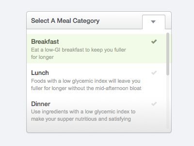 Select A Meal Category api diet dropdown health html medical mhealth select box sketch web