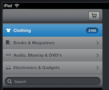 iPad Shopping UI #4: Main Menu blue button coupon dropdown ipad items menu price remove search shopping cart ui valid