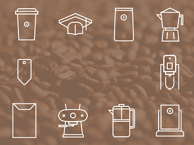 Custom Coffee Themed Icons bag beans client coffee cup envelope icons line sign sketchapp tag vector