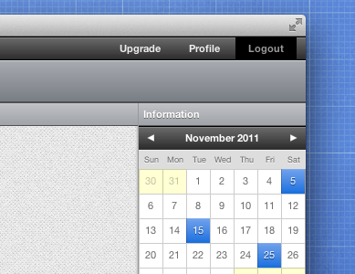 Web Interface app calendar css gradients html icons interface web