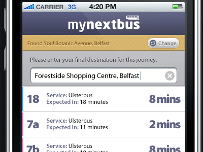 Demo Bus Timetable Application bus code4pizza iphone mynextbus translink