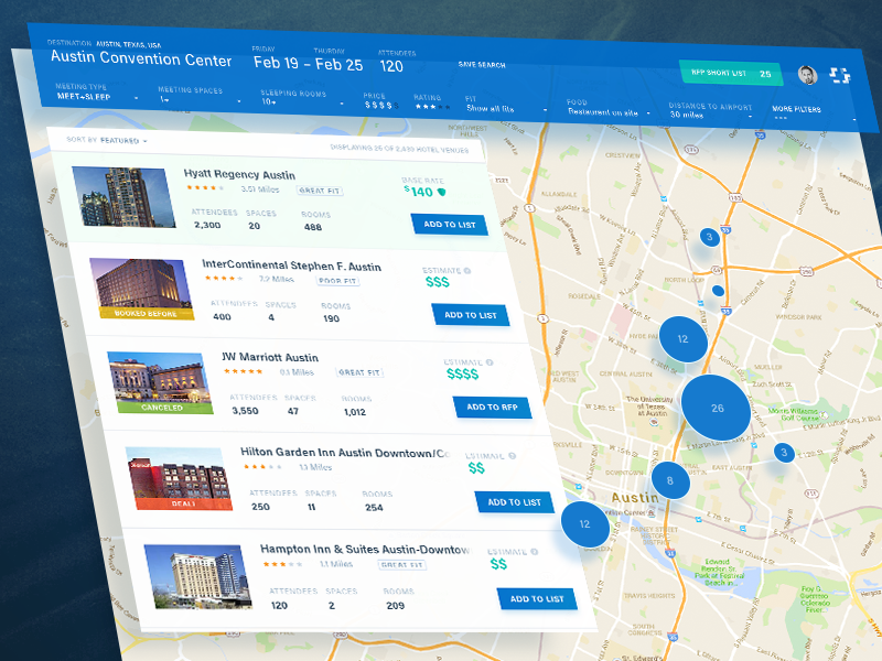 Venue search results for meeting spaces. by Ivan Manolov for MojoTech ...