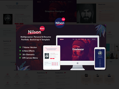 Nilson - Multipurpose Personal Portfolio Resume Template clean clean creative cover design html5 personal personal portfolio portfolio template typography ui ux